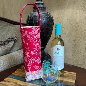 Red butterflies and flowers wine tote housewarming gift handmade tote wine g…